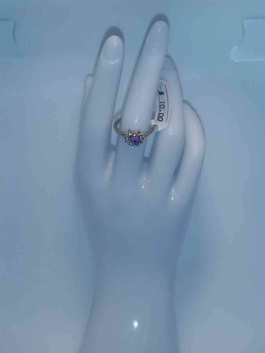 Purple White Heart Chic Rhinestone Ring