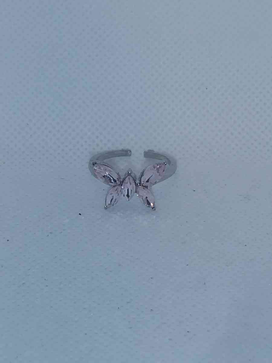 Silver Pink Butterfly Ring