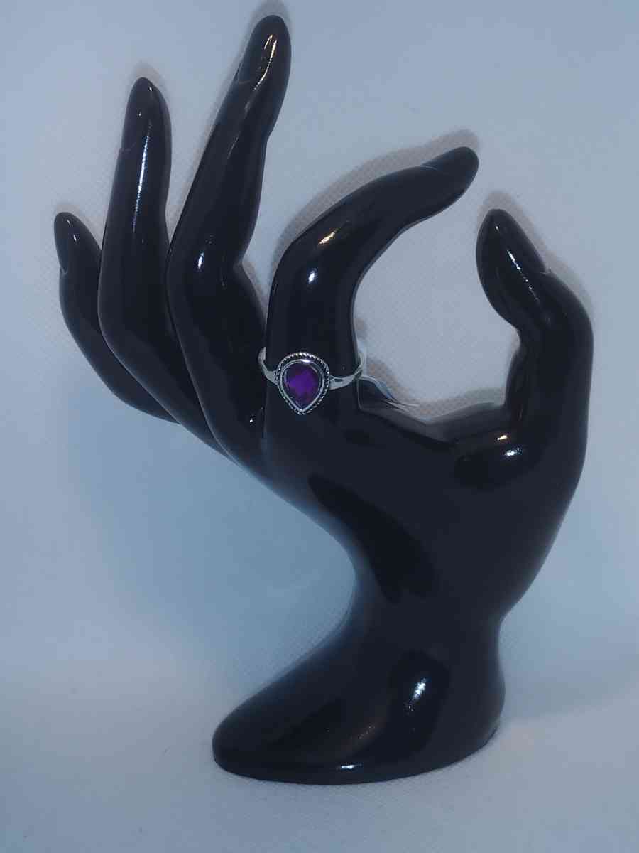 Purple Teardrop Silver Ring