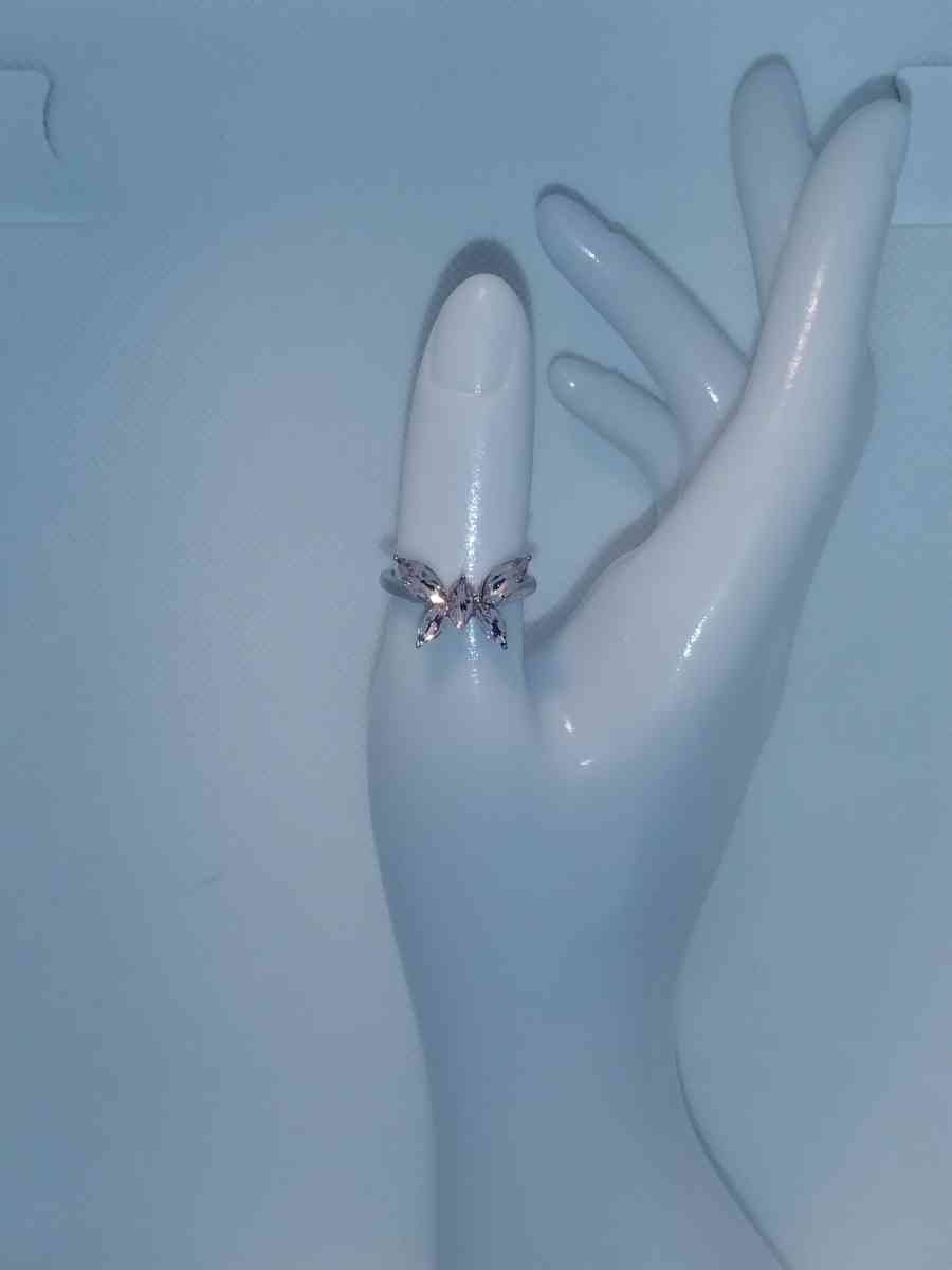 Silver Pink Butterfly Ring