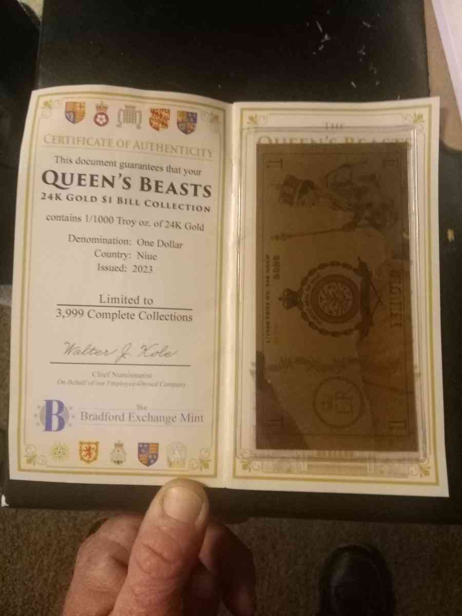 QUEENS BEAST 24K LEGAL TENDER WITH AUTHENTICITY