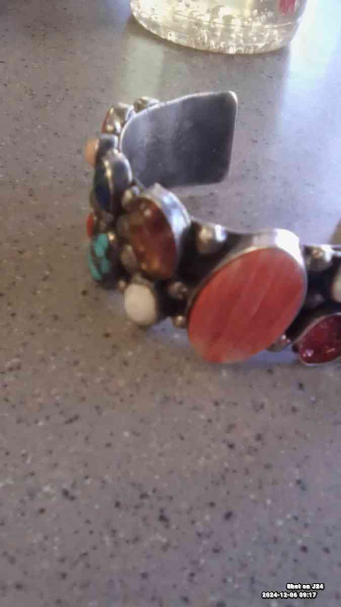 Navajo Sterling silver cuff turquoise jade a opal