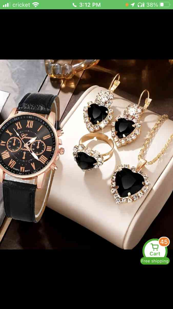 jewelry set with necklace earrings ring watch