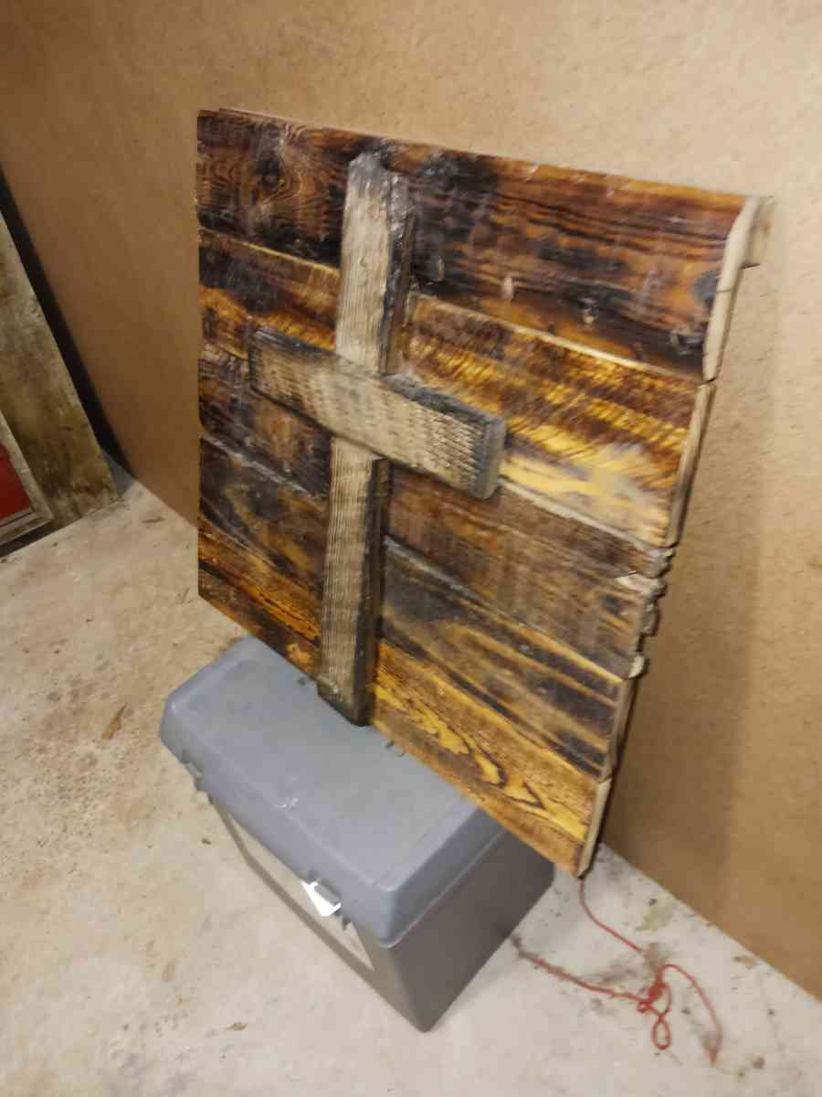 Handmade rustic Wooden plaque with cross I built