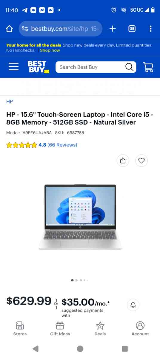 HP  156 TouchScreen Laptop  Intel Core i5  8GB Memory  512GB