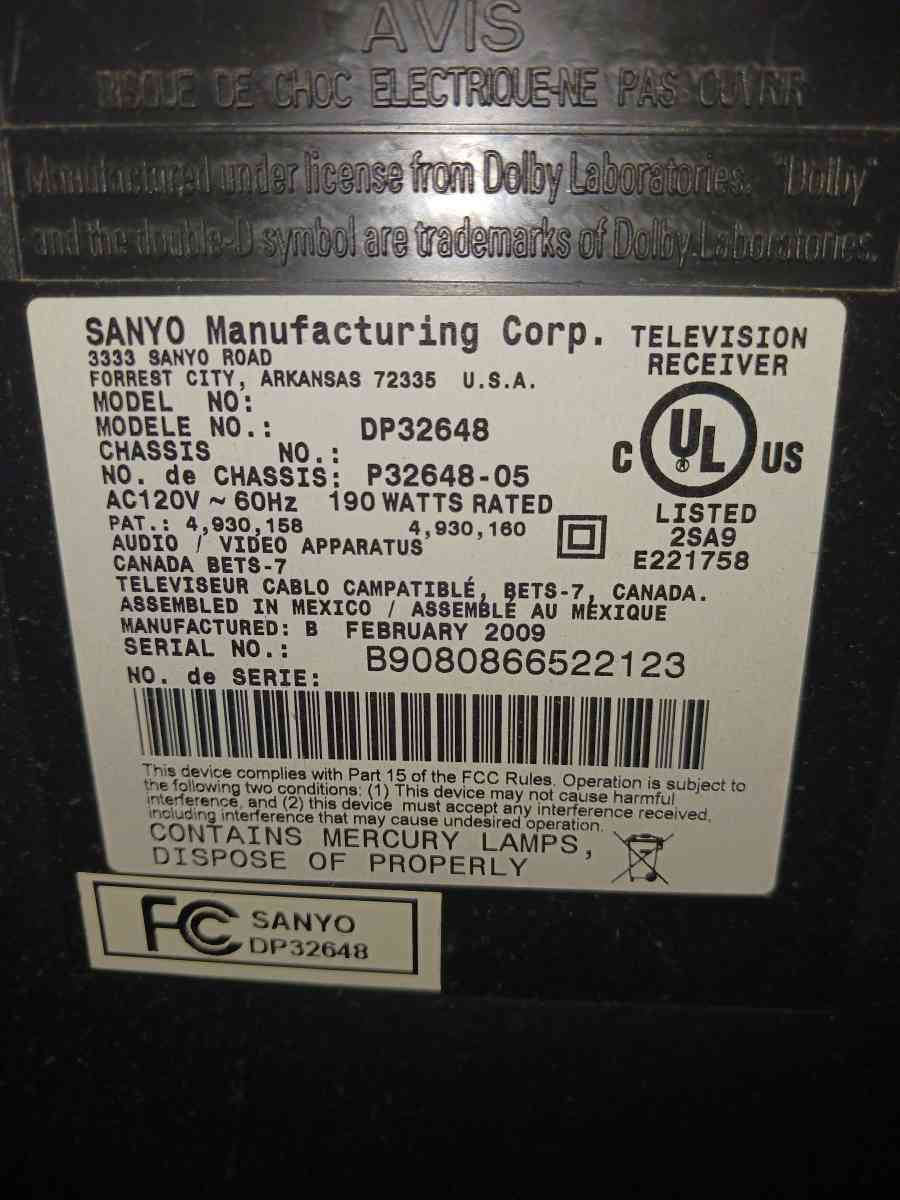 Sanyo DP32648 Television LCD Flat Screen TV PC HDMI VGA RCA
