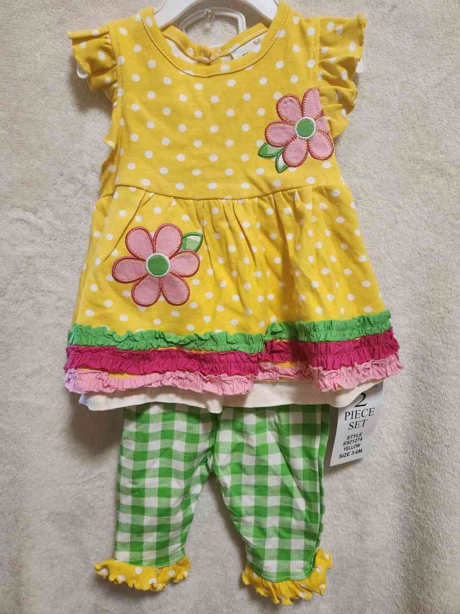 3 to 6 Months Baby Girls Rare Editions Yellow Green Outfit