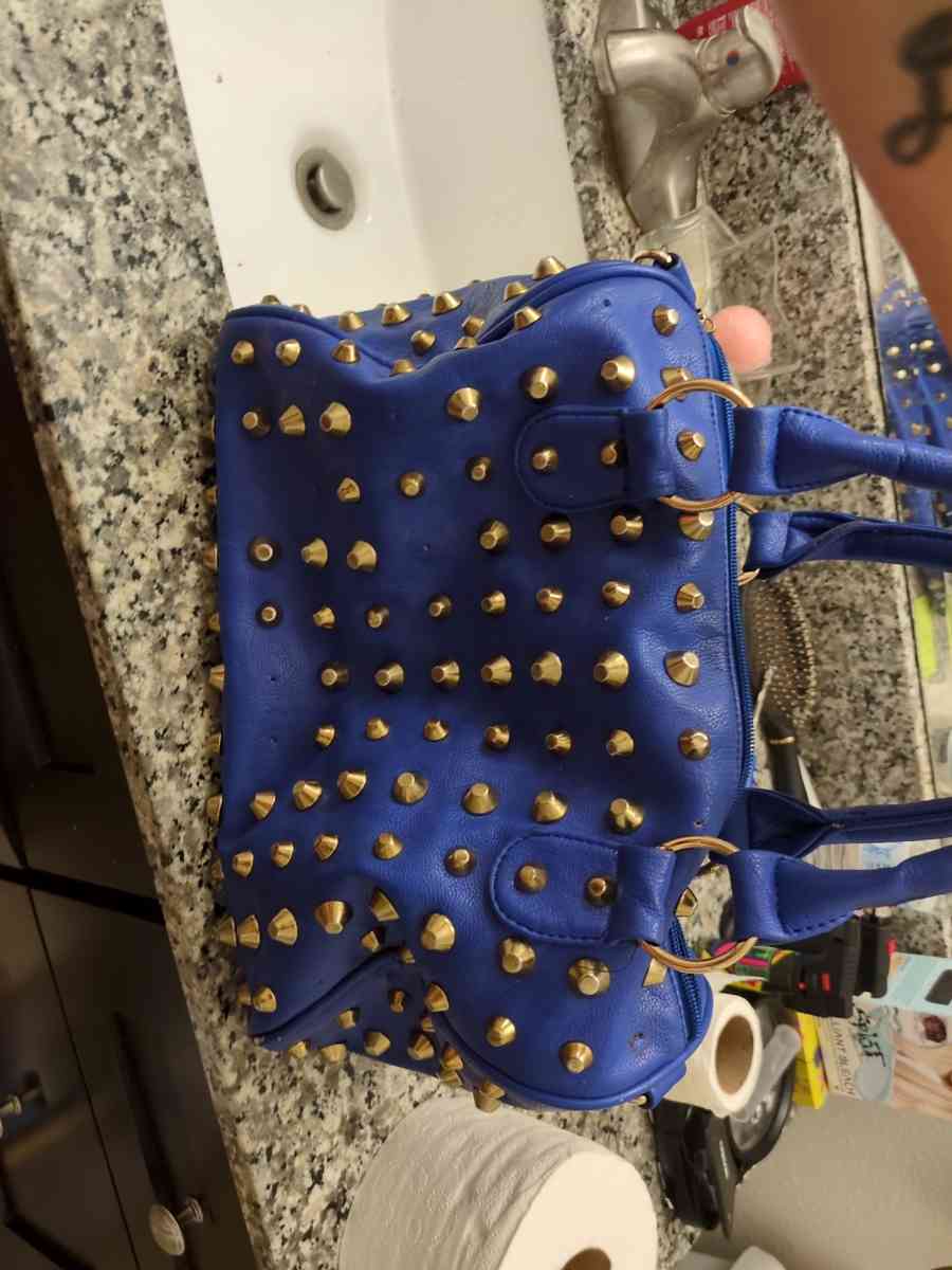 hand bag blue studs