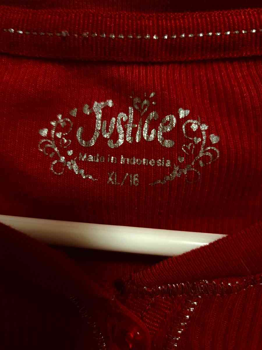 XL 16 Girls Justice Red Long Sleeve Shirt