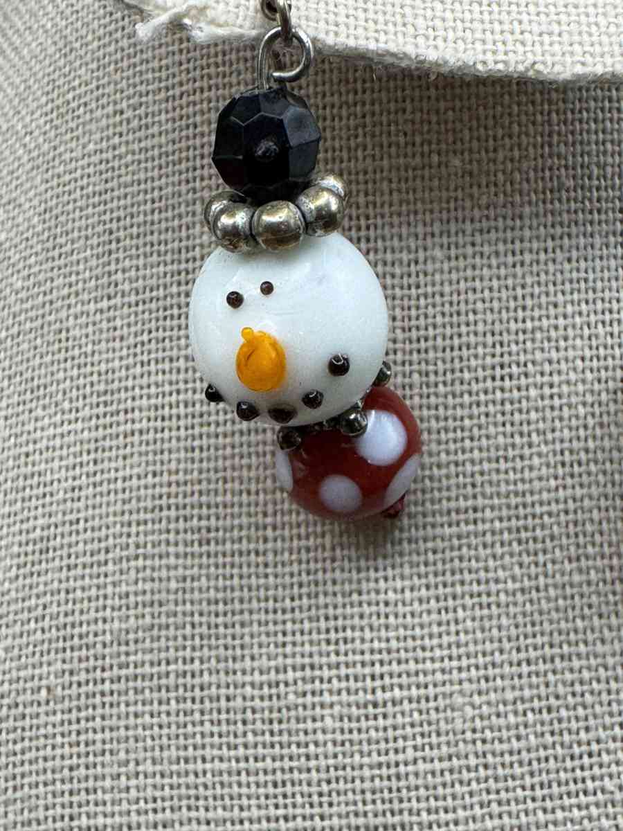 2040Vintage Art Glass Hand Blown Snowman Earrings Dangle Dro