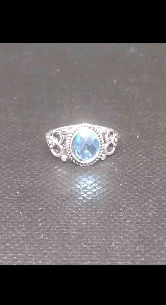 Blue Mirror Style Silver Ring