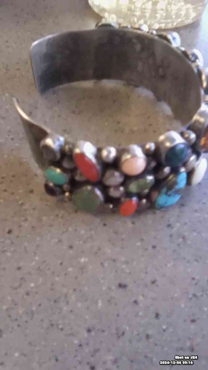 Navajo Sterling silver cuff turquoise jade a opal