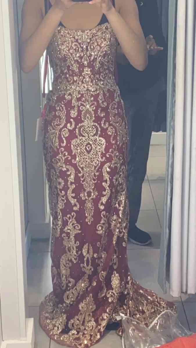 burgundy and gold gorgeous gown
