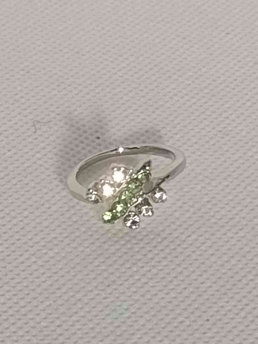 Green Dragonfly Silvery Ring