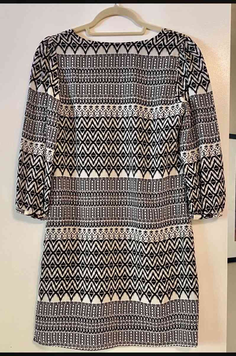 Ikat Print Black and White Shift Dress