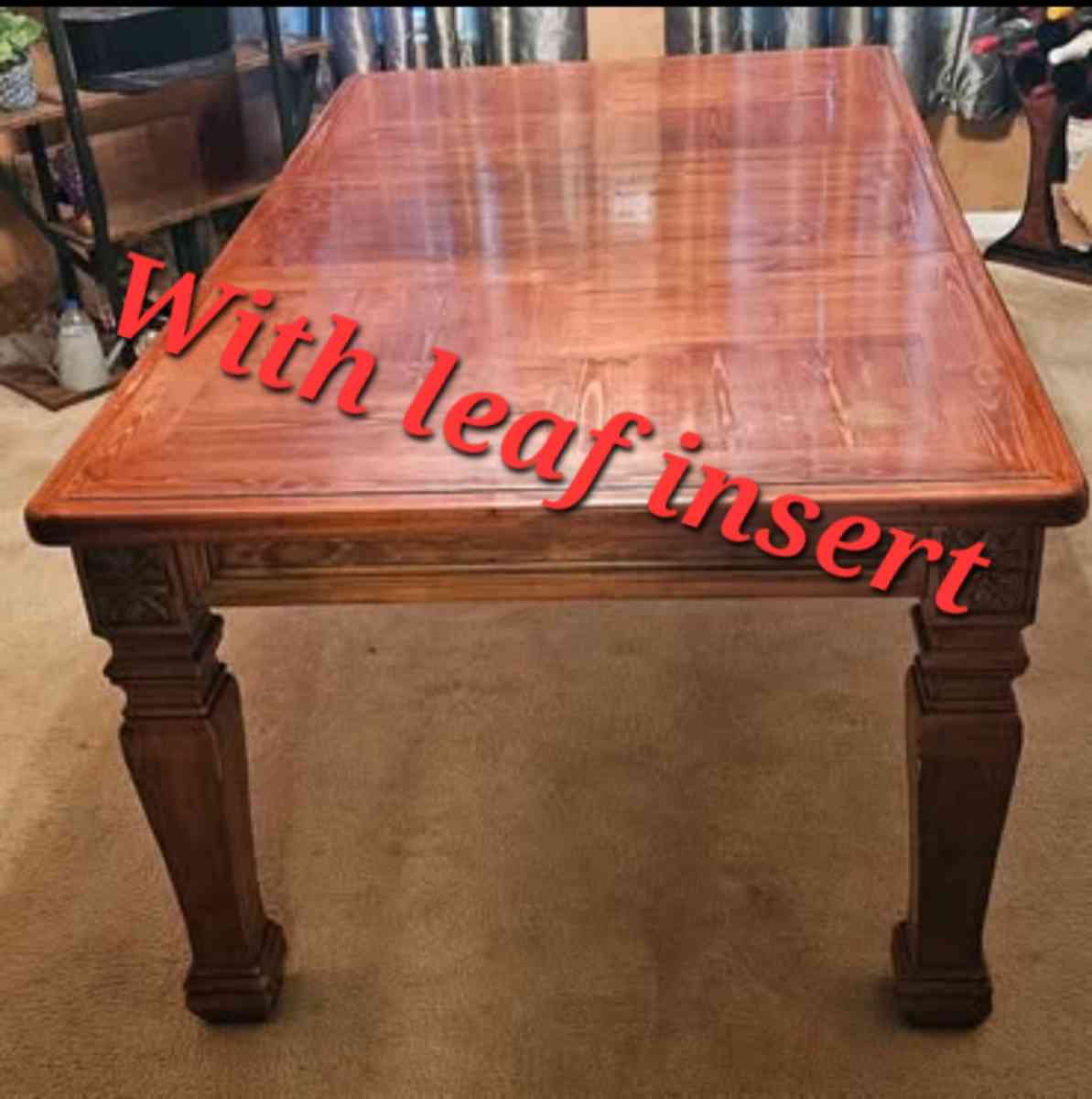 Solid wood dining table with insert