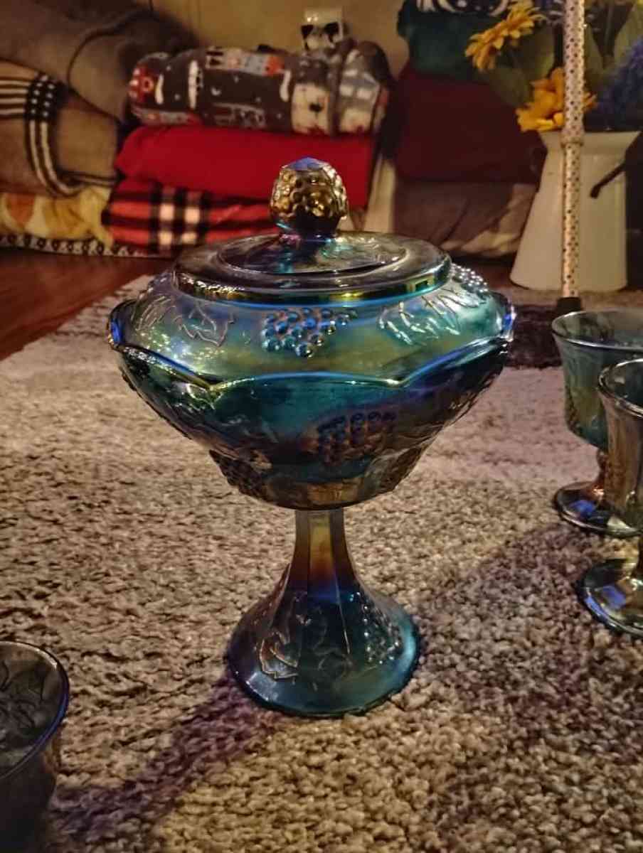 choice piece blue carnival glass