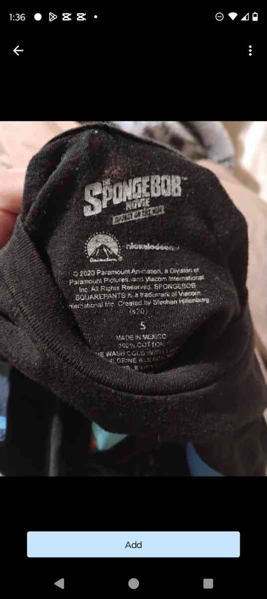 the shirt of the size 20S I am selling shirt of SpongeBob