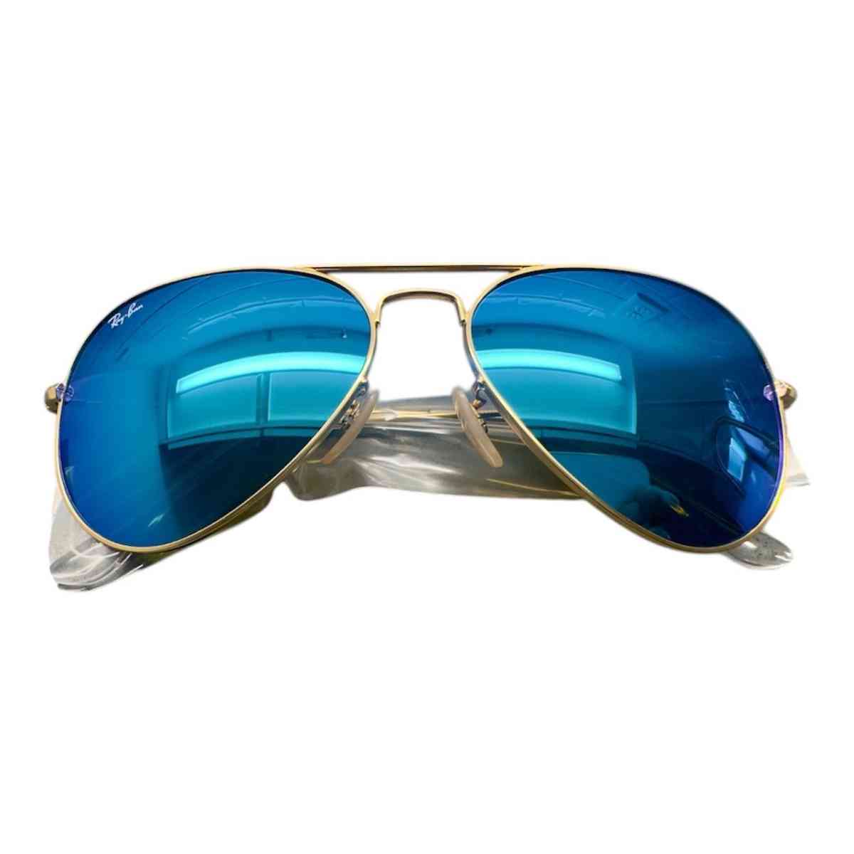 RAY BAN BLUE MIRROR AVIATOR SUNGLASSES
