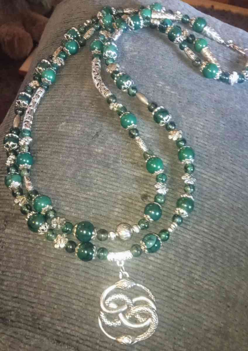handmade double strand Celtic serpent knot necklace