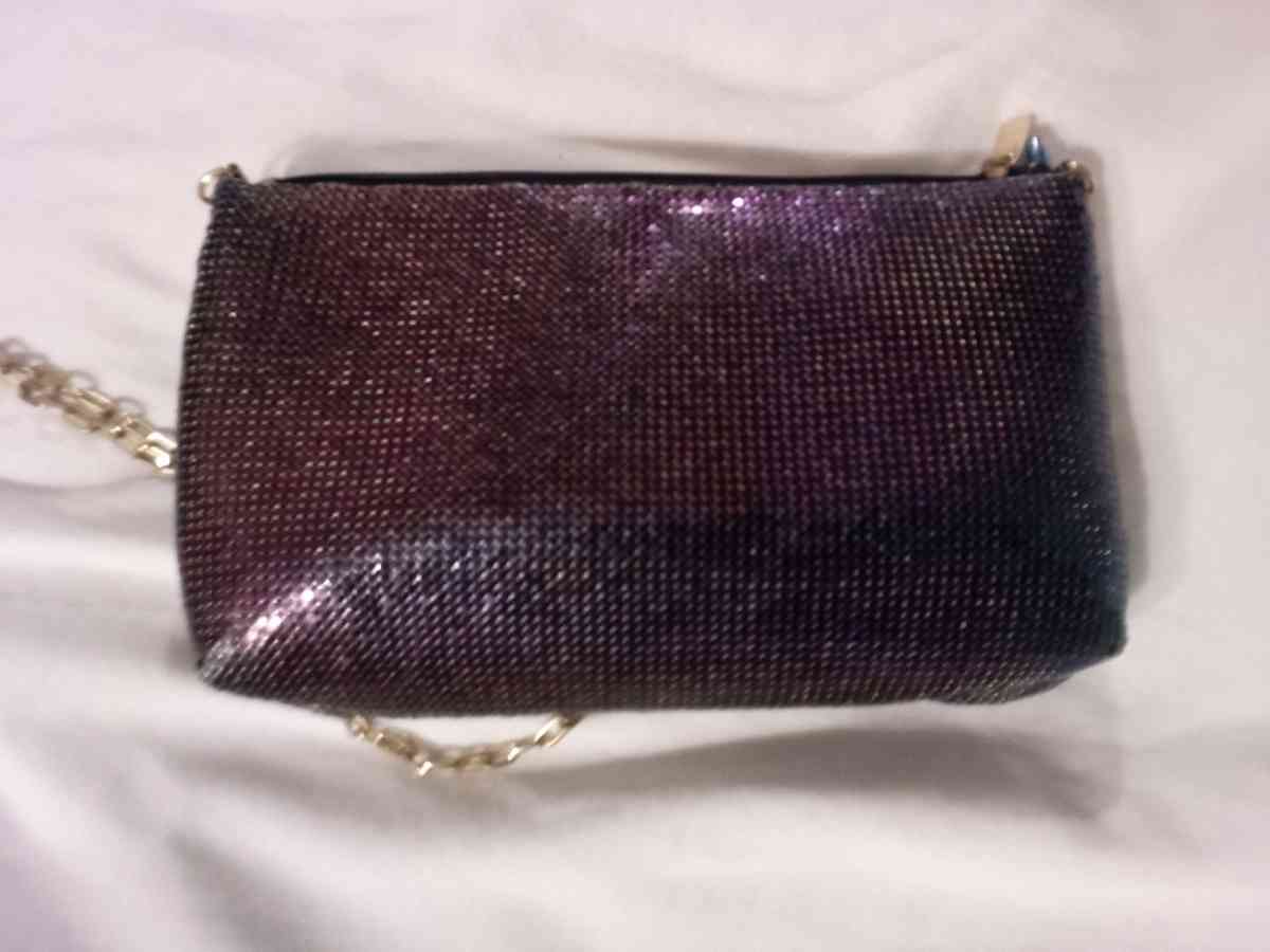 Purple Pinkish Sparkling Metallic Purse with gold chain