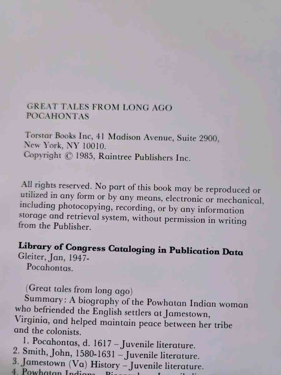 Great Tales From Long Ago Pocahontas