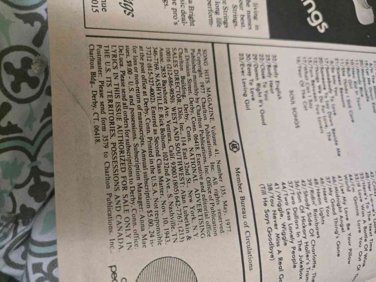 Vintage Song Hits Magazine May 1977