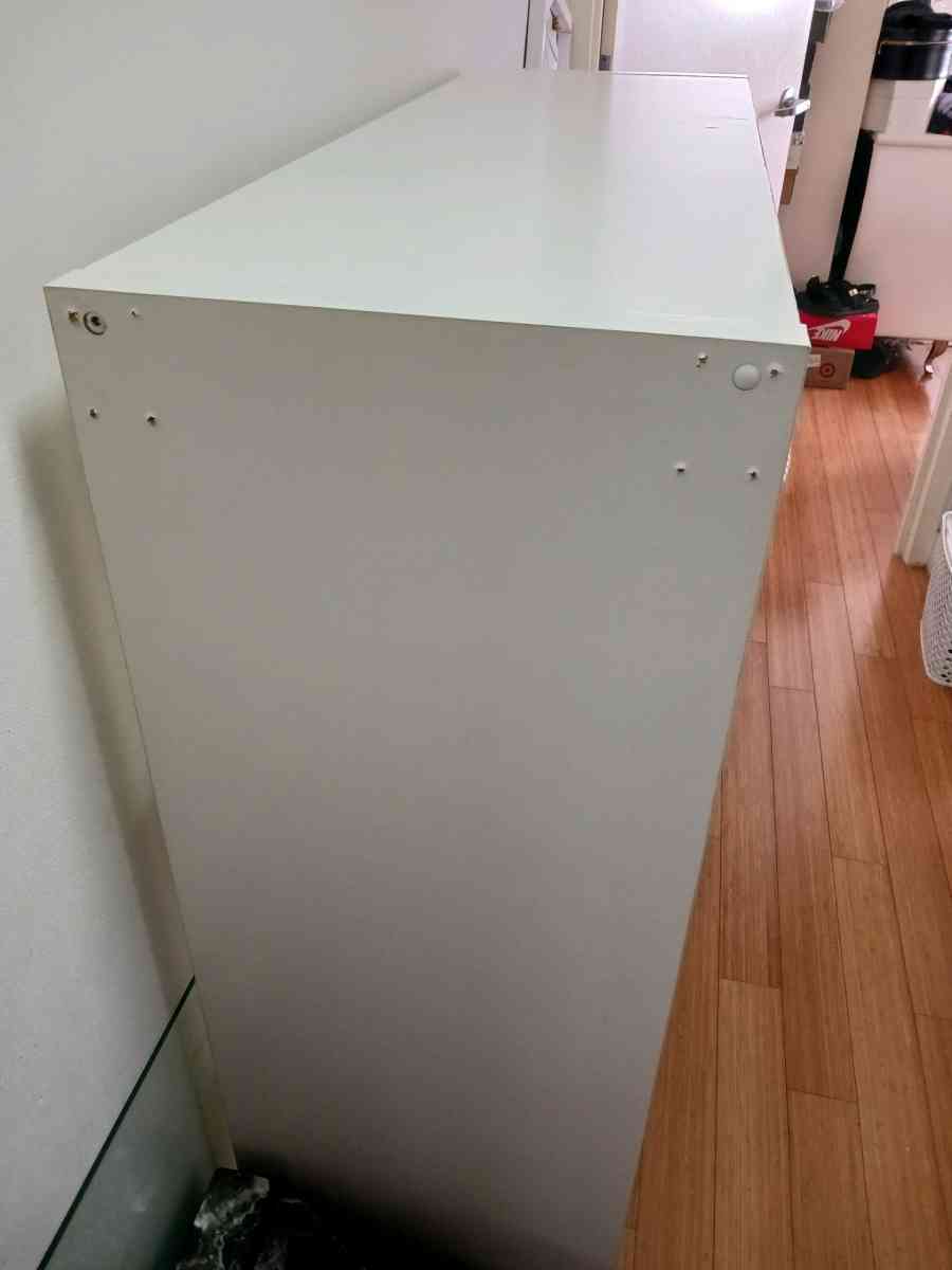 White Bookshelf on Wheels  9 Cube Storage Scratches  Holes