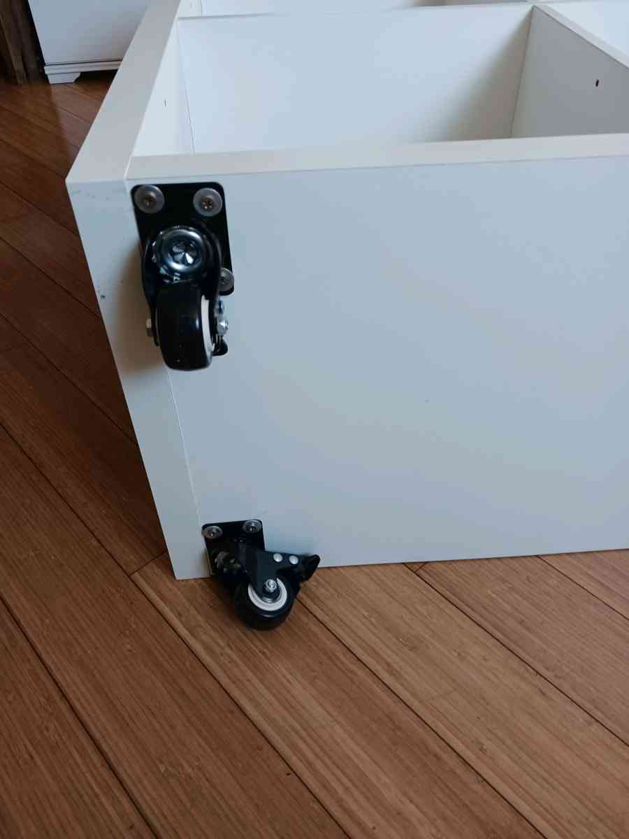 White Bookshelf on Wheels  9 Cube Storage Scratches  Holes