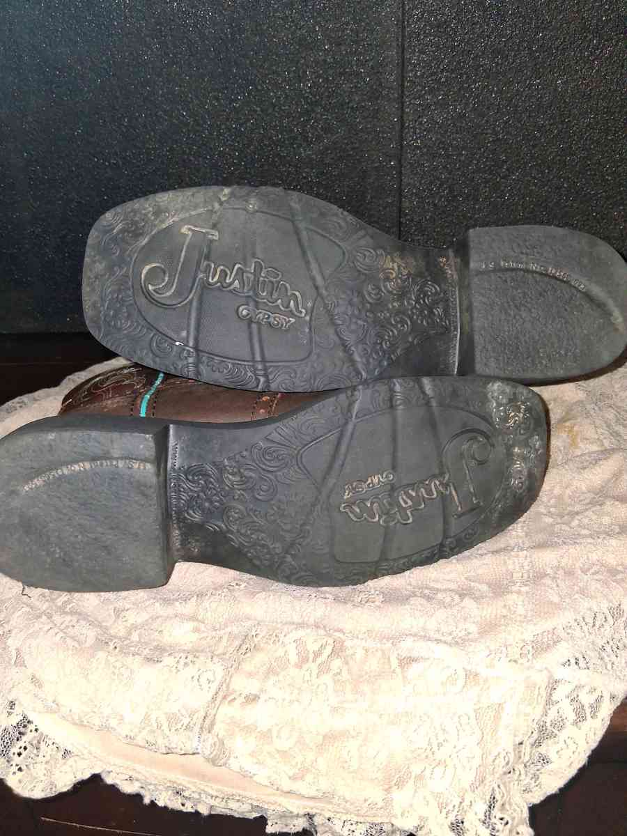 Womens Justin Gypsy Brown Leather Teal Boots s 9B