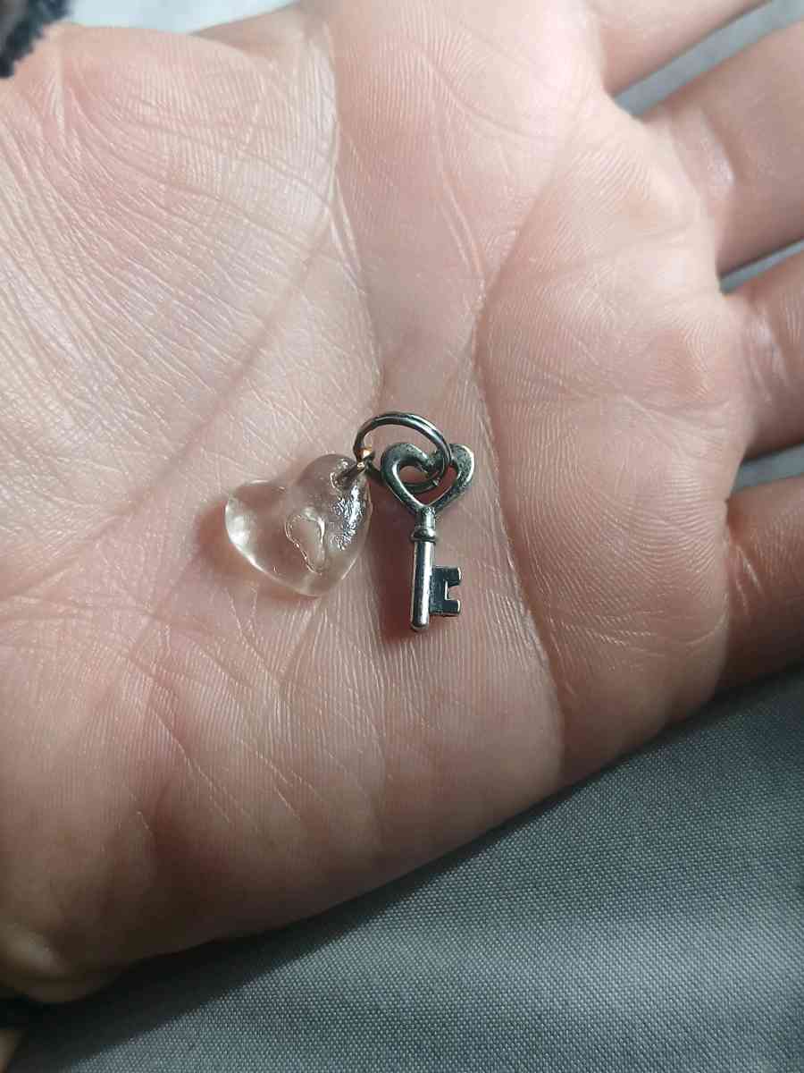 Handmade glass heart with lock keychain