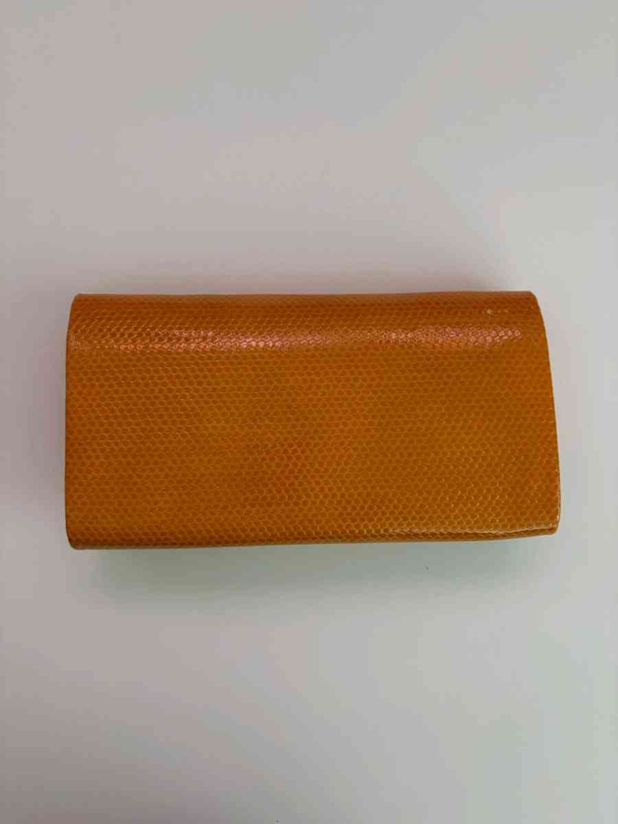 VintageStyle Orange Faux Leather Clutch with Gold DoubleC Ac