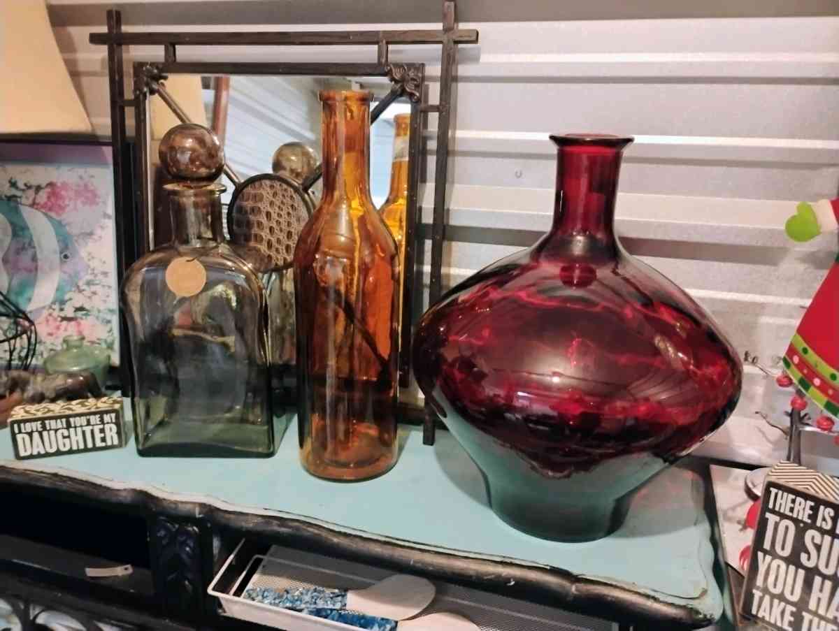 large red quality  glass bottle very heavy