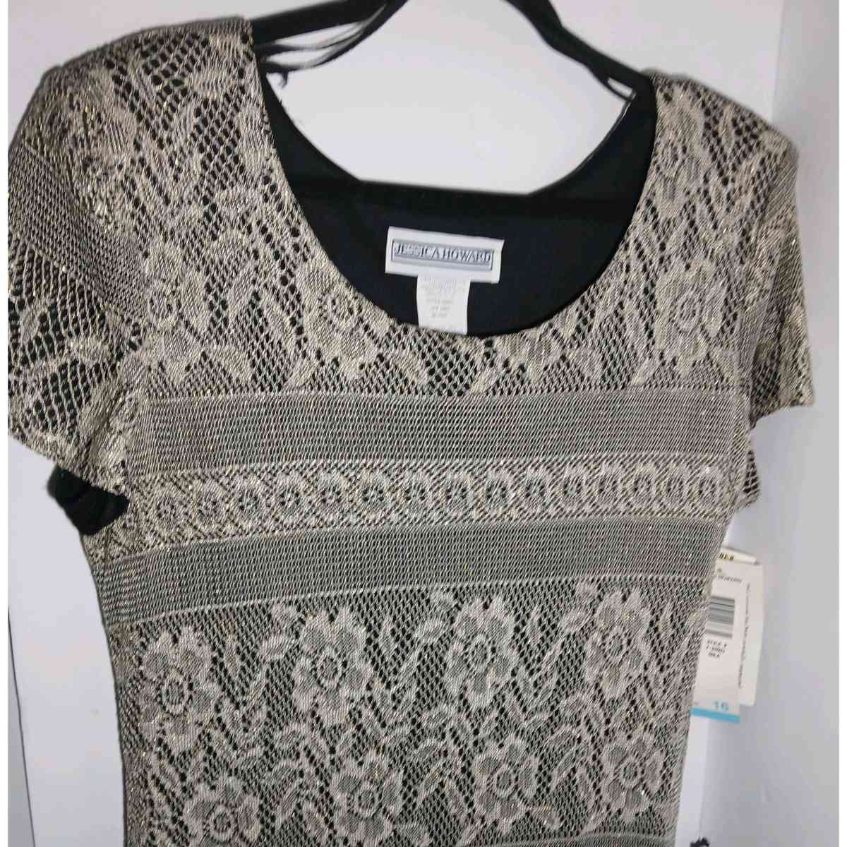 Jessica Howard metallic goldfish lace overlay black  mid si