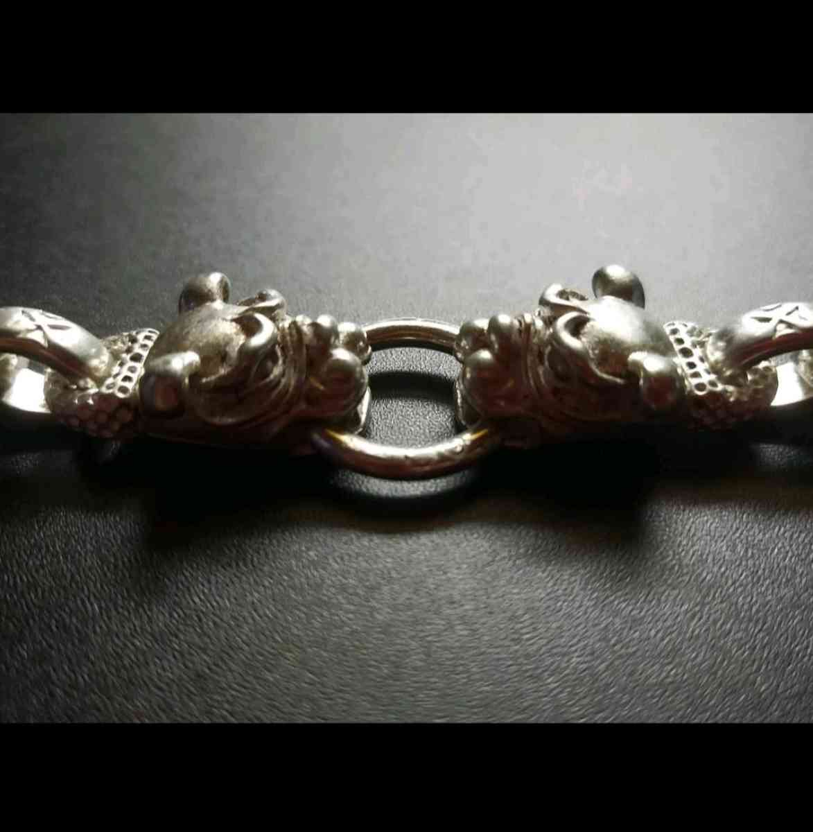 OLD HANDMADE MIAO TIBETAN TWO HEAD DOG BRACELET STAMPS S925