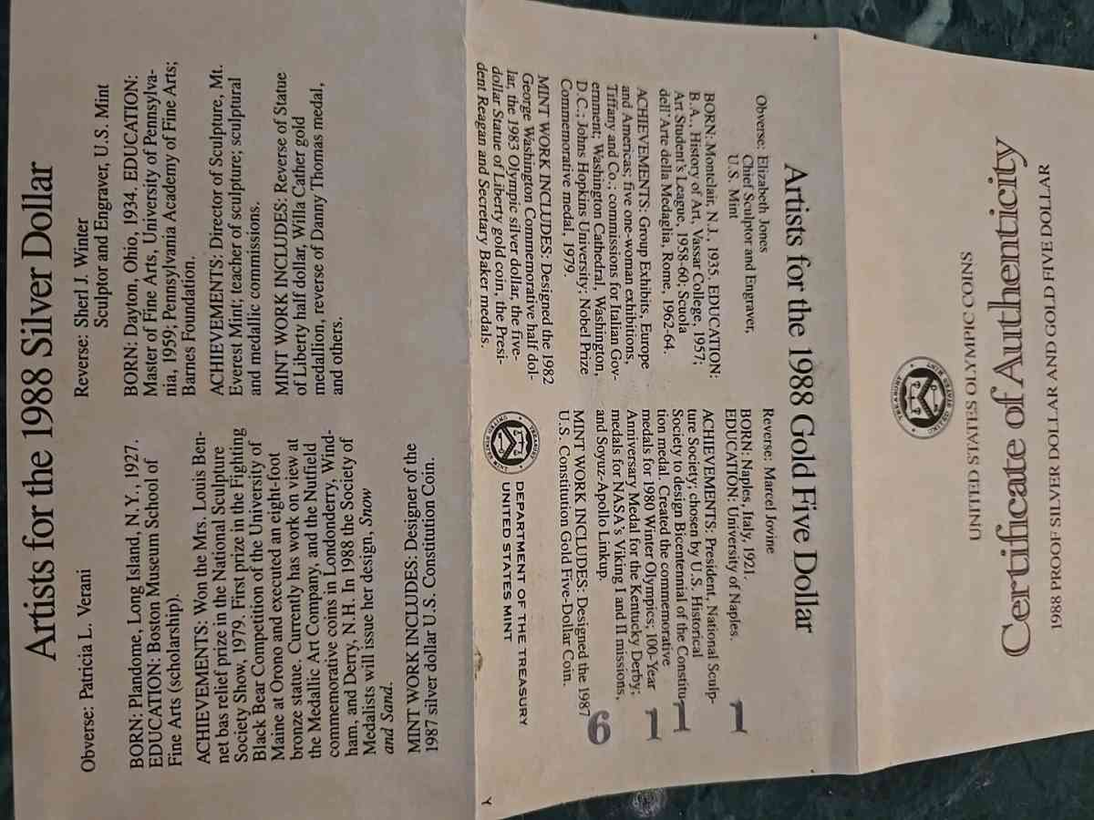 1988 Olympic Coin Set Silver and Gold Mint COA Included