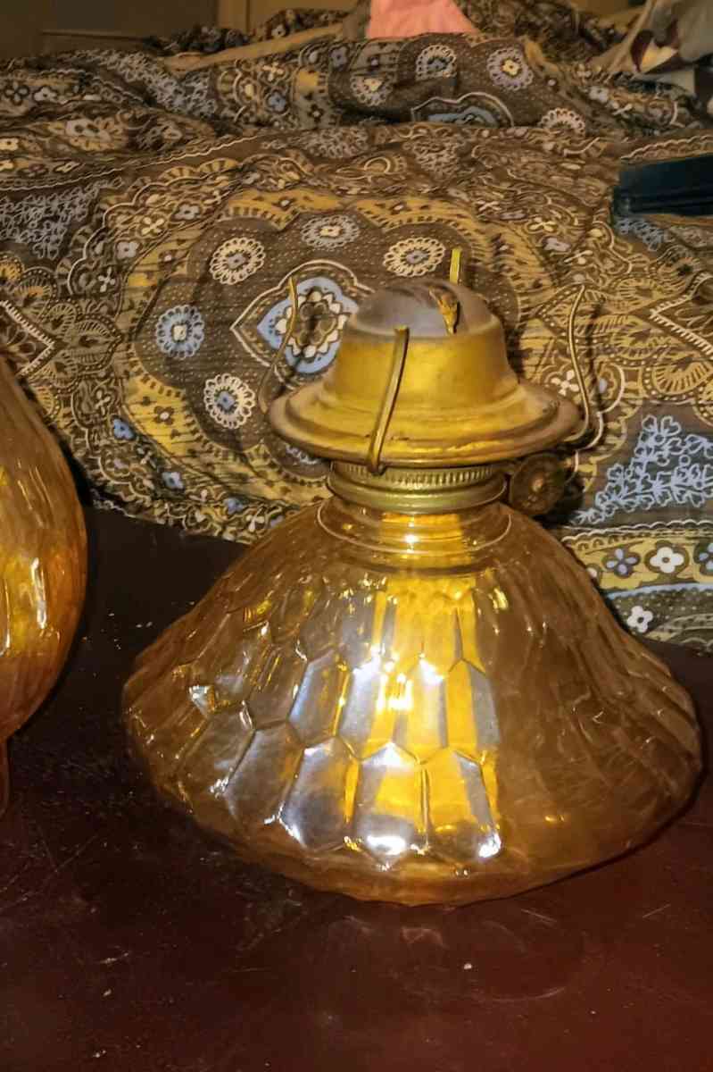 Jeanette Co Carnival Glass Hex Optic Depression Oil Lamp