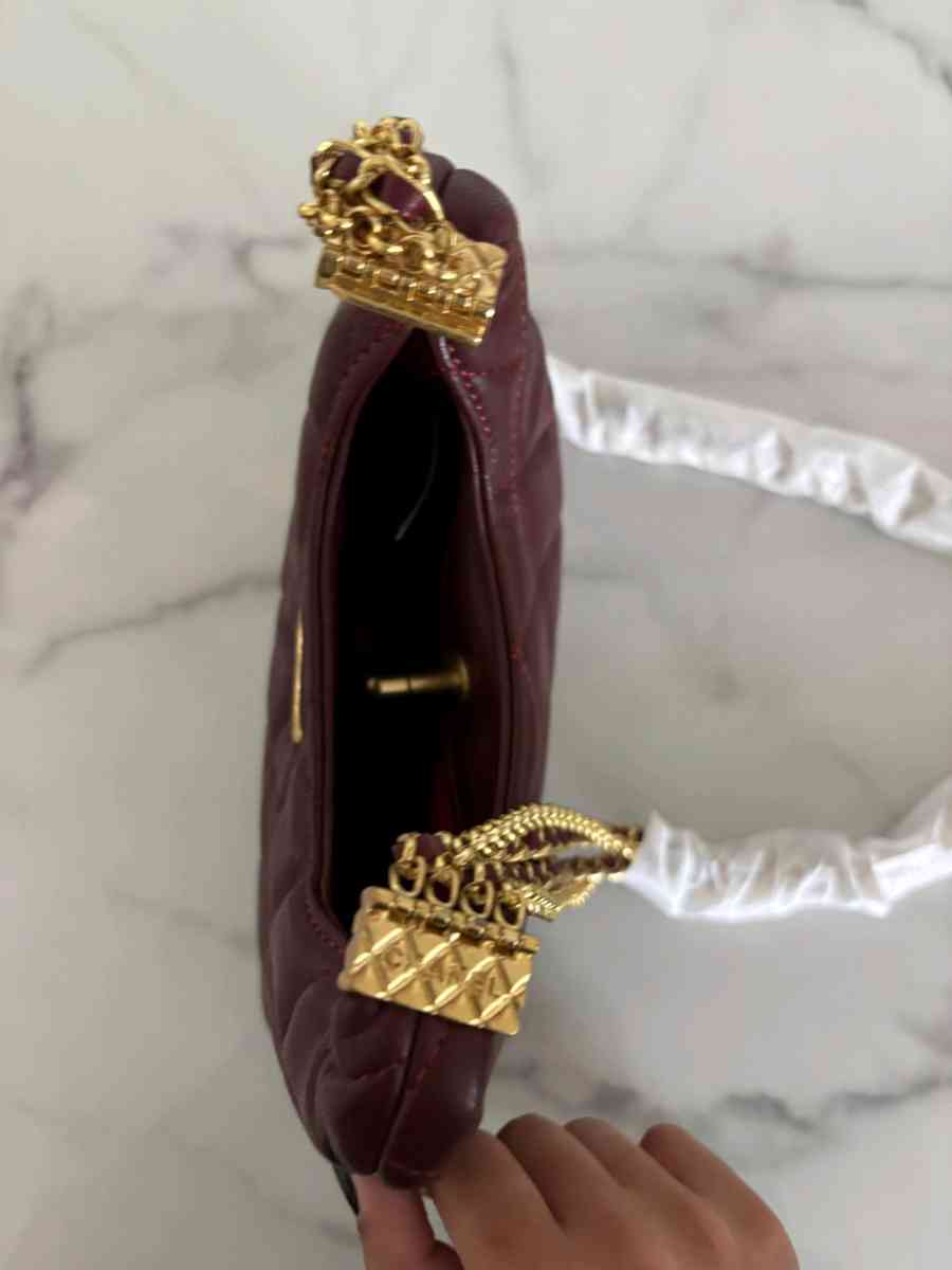 Burgundy Quilted Hobo Bag with Gold Chain  Small Luxe Should