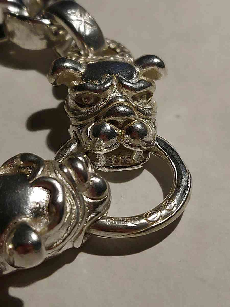VINTAGE  HANDMADE MIAO TIBETAN TWO HEADS DOG SILVER BRACELET