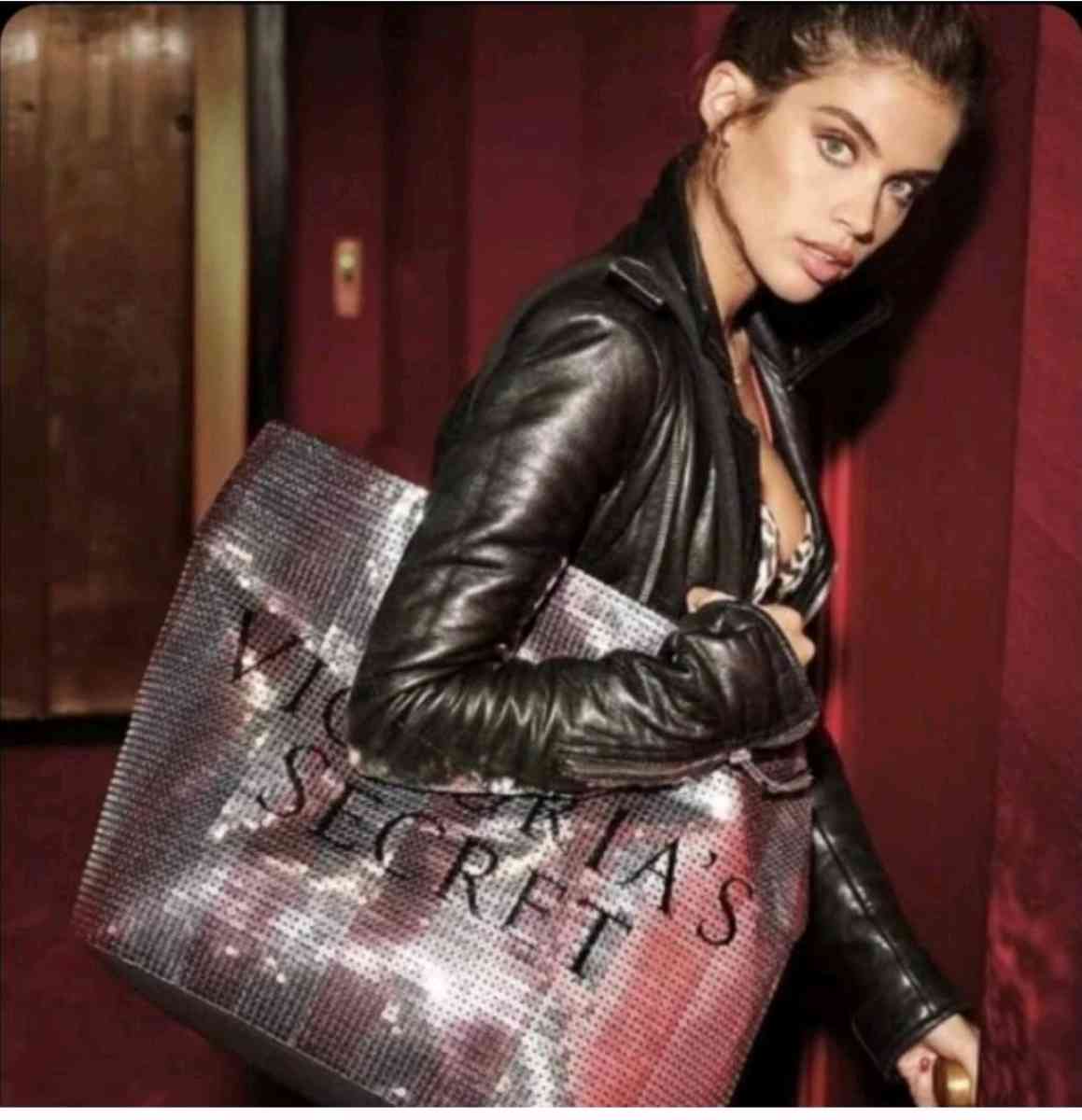 Victorias Secret Sequined Weekender Tote Bag Pink Silver Str