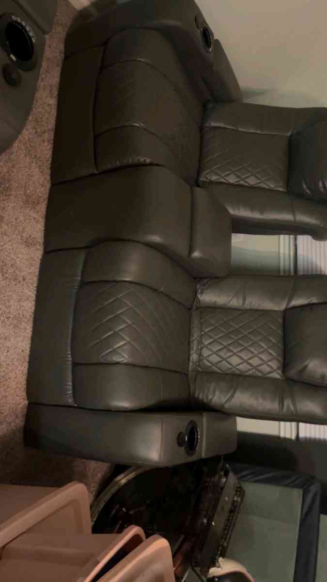 Matching Set Dark Leather Reclining Sofa and Recliner