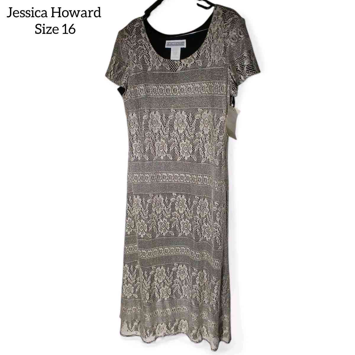 Jessica Howard metallic goldfish lace overlay black  mid si