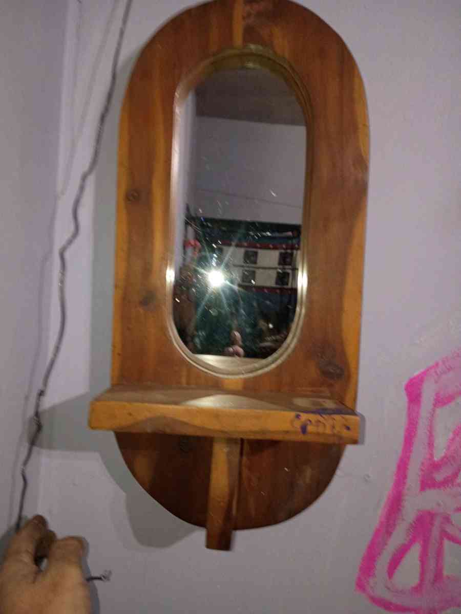 wooden mirror with coat hooks