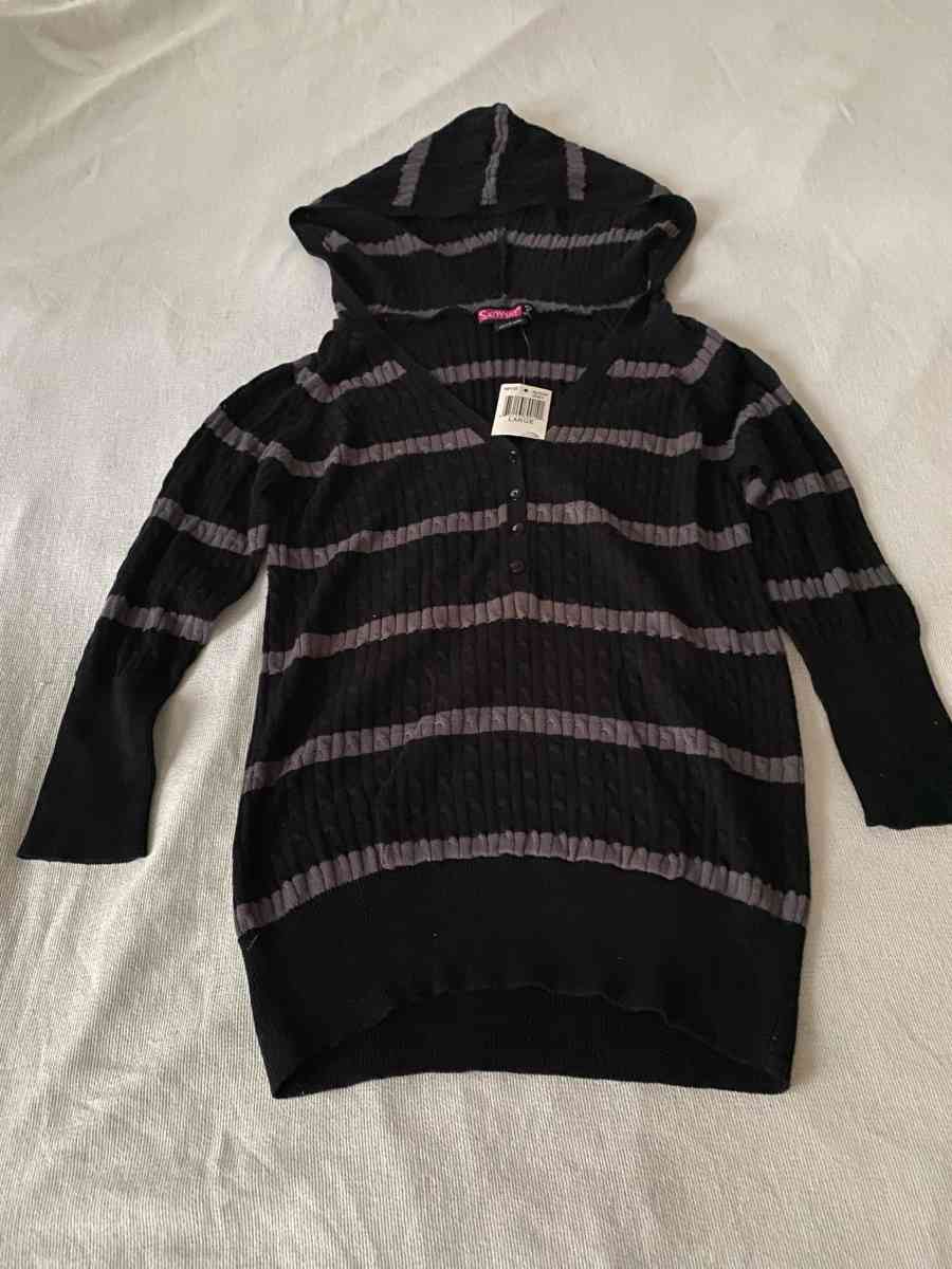 Black and white striped hooded sweater