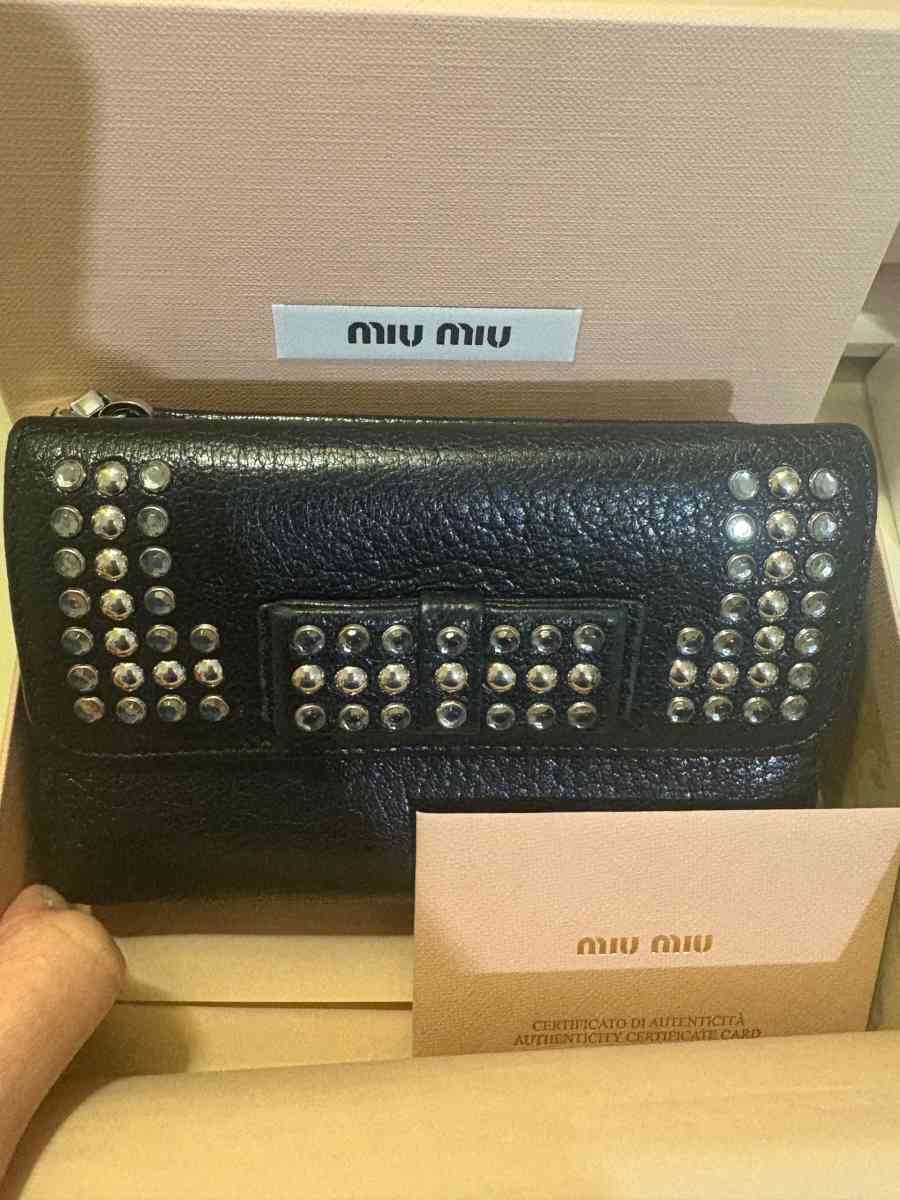Miu Miu black leather studded wallet