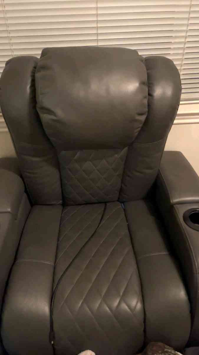 Matching Set Dark Leather Reclining Sofa and Recliner