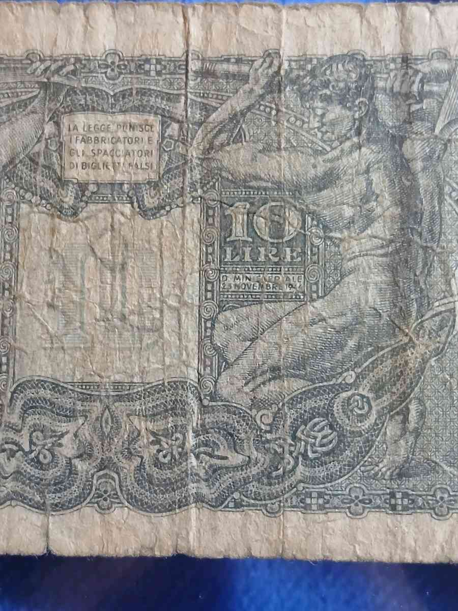 1944 10 Lire banknote from Italy