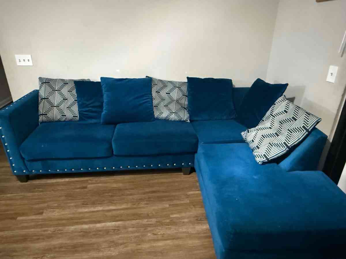 Blue Velvet Sectional Sofa
