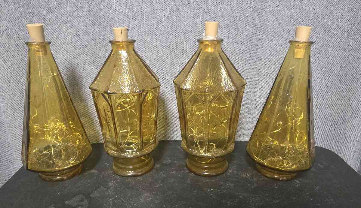 Lighted Antique Wheaton Amber Glass Jars Set of 4