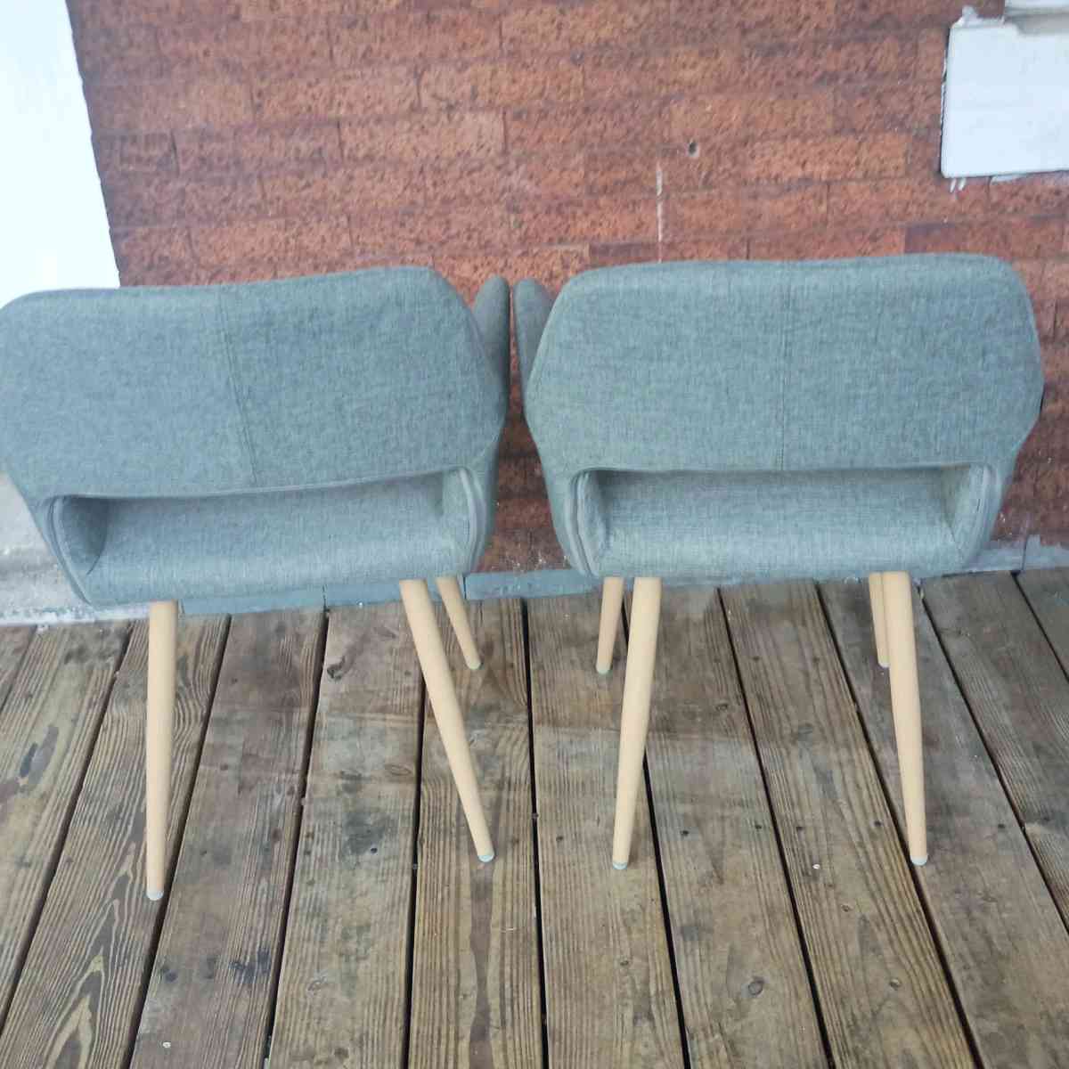 Pair of Modern Grey Upholstered Dining Chairs MidCentury Sty